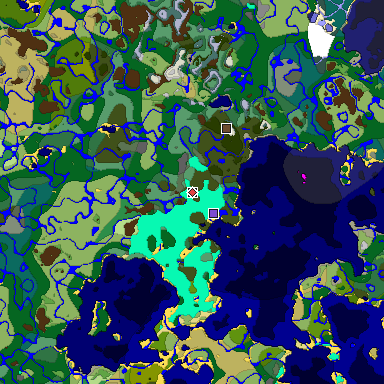 Predicted biome map of Java 1.18 seed -1792255294160074588 around estimated spawn