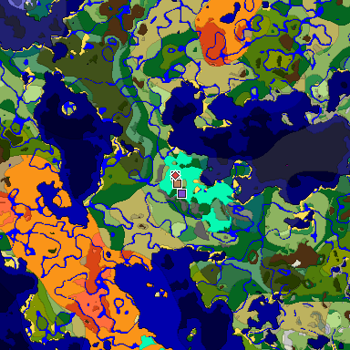 Predicted biome map of Java 1.18 seed 1751111610680735343 around estimated spawn