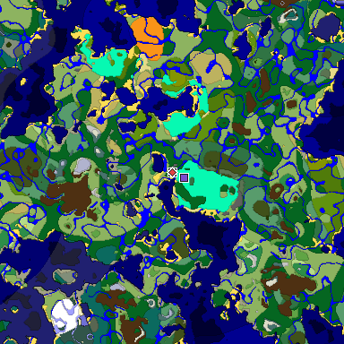 Predicted biome map of Java 1.18 seed 324023932943946713 around estimated spawn