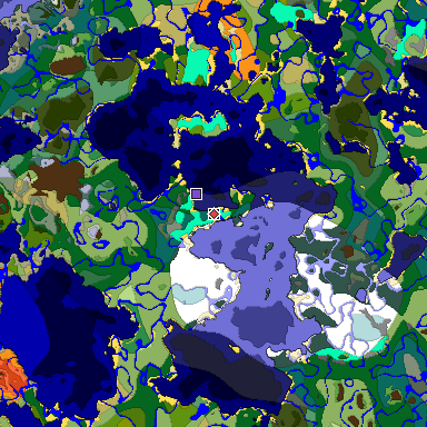 Predicted biome map of Java 1.18 seed -3815259587225546889 around estimated spawn