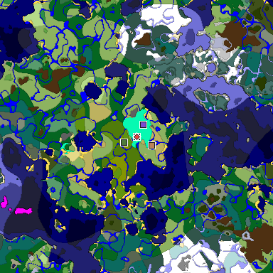 Predicted biome map of Java 1.18 seed 8410340438272236939 around estimated spawn