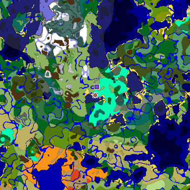 Predicted biome map of Java 1.18 seed -8336609816482170664 around estimated spawn