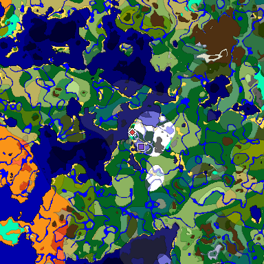 Predicted biome map of Java 1.18 seed -4347783863363481202 around estimated spawn