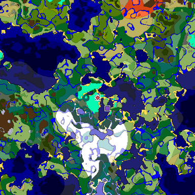 Predicted biome map of Java 1.18 seed 4288236476788406766 around estimated spawn