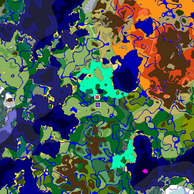 Predicted biome map of Java 1.18 seed 7815485271479141721 around estimated spawn