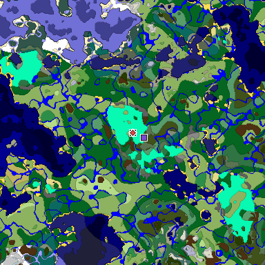 Predicted biome map of Java 1.18 seed -1524660861195959689 around estimated spawn