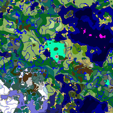 Predicted biome map of Java 1.18 seed -5602908618292748314 around estimated spawn
