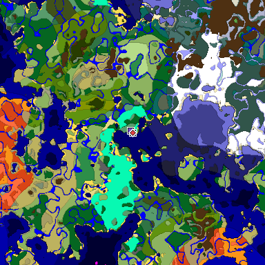 Predicted biome map of Java 1.18 seed 5842767682755651688 around estimated spawn