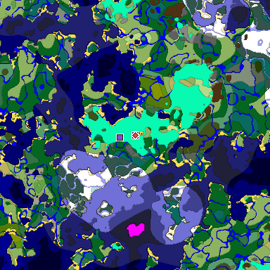 Predicted biome map of Java 1.18 seed 8203867417375411911 around estimated spawn