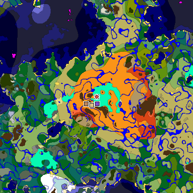 Predicted biome map of Java 1.18 seed 5696160794475934757 around estimated spawn