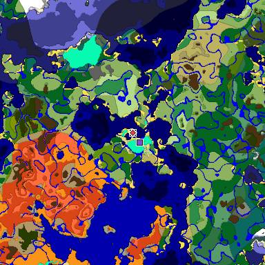 Predicted biome map of Java 1.18 seed -7718030545976048781 around estimated spawn