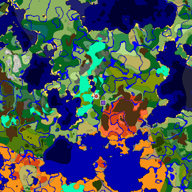 Predicted biome map of Java 1.18 seed -4280764738877292269 around estimated spawn