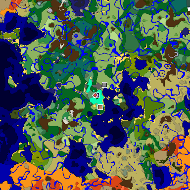 Predicted biome map of Java 1.18 seed -3797131928212903626 around estimated spawn
