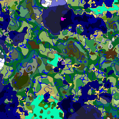 Predicted biome map of Java 1.18 seed 3664948968793078151 around estimated spawn