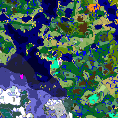 Predicted biome map of Java 1.18 seed 623784367173959620 around estimated spawn