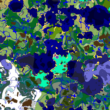 Predicted biome map of Java 1.18 seed -4374781341634188739 around estimated spawn