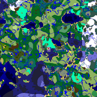 Predicted biome map of Java 1.18 seed 7371986715981873118 around estimated spawn