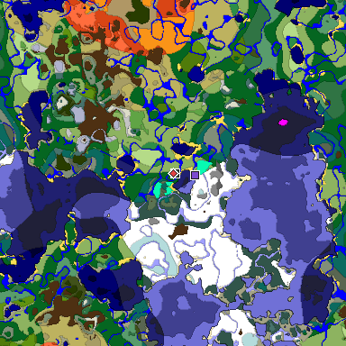 Predicted biome map of Java 1.18 seed -122936478306869643 around estimated spawn