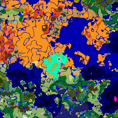 Predicted biome map of Java 1.18 seed 8045136611856676637 around estimated spawn