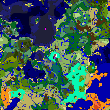Predicted biome map of Java 1.18 seed -8362546208107492569 around estimated spawn