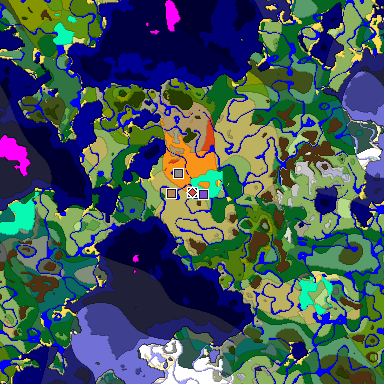 Predicted biome map of Java 1.18 seed 1140712004622298490 around estimated spawn