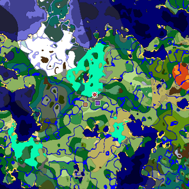 Predicted biome map of Java 1.18 seed 5925057126181753377 around estimated spawn
