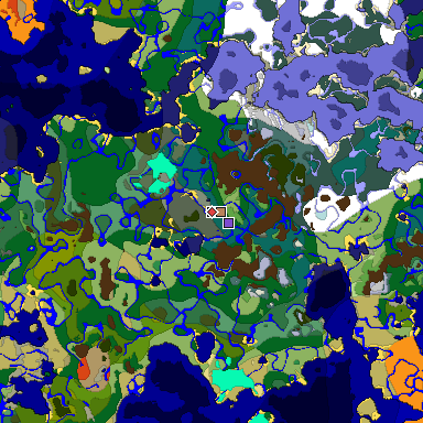 Predicted biome map of Java 1.18 seed -8080809181132094323 around estimated spawn