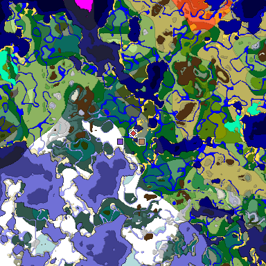 Predicted biome map of Java 1.18 seed -1009621784416989370 around estimated spawn
