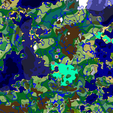 Predicted biome map of Java 1.18 seed -7189084600383932255 around estimated spawn