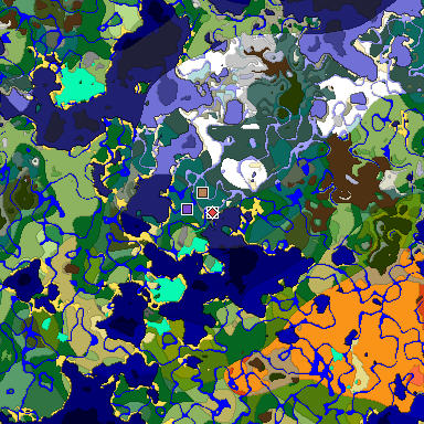 Predicted biome map of Java 1.18 seed -8806744856727606671 around estimated spawn