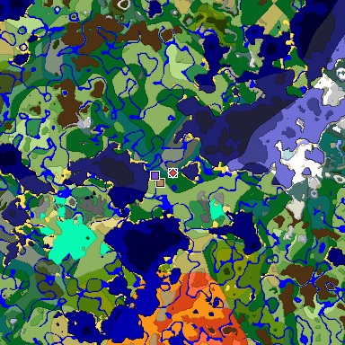 Predicted biome map of Java 1.18 seed 2291267410292662029 around estimated spawn