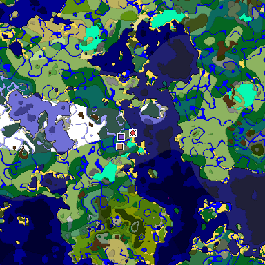 Predicted biome map of Java 1.18 seed -2622038966926964425 around estimated spawn