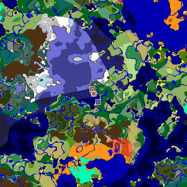Predicted biome map of Java 1.18 seed 7264072549145116016 around estimated spawn