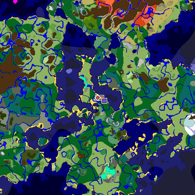 Predicted biome map of Java 1.18 seed 4719306752602559379 around estimated spawn