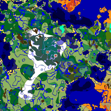 Predicted biome map of Java 1.18 seed 7482189136841850444 around estimated spawn
