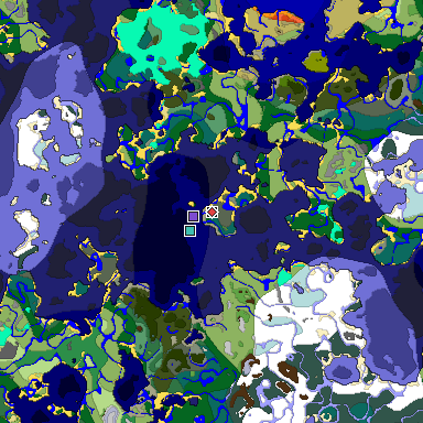 Predicted biome map of Java 1.18 seed 2356240705632282074 around estimated spawn
