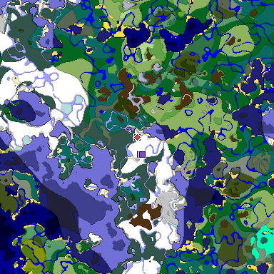 Predicted biome map of Java 1.18 seed 2224224629156706308 around estimated spawn