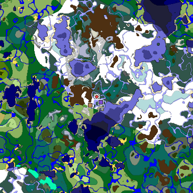 Predicted biome map of Java 1.18 seed -1305668412667925698 around estimated spawn
