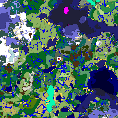 Predicted biome map of Java 1.18 seed 3859686729023342760 around estimated spawn