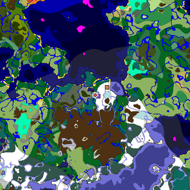 Predicted biome map of Java 1.18 seed 83441346401822903 around estimated spawn