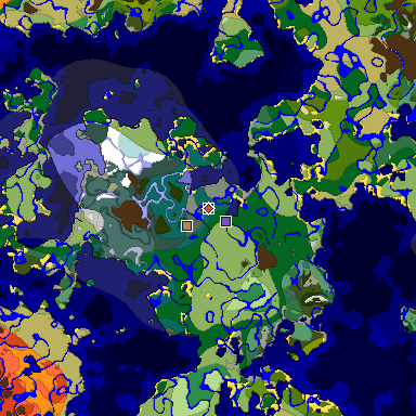 Predicted biome map of Java 1.18 seed -8277081806284424868 around estimated spawn