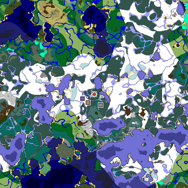 Predicted biome map of Java 1.18 seed -7920627901426707674 around estimated spawn