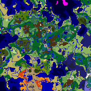 Predicted biome map of Java 1.18 seed 1460567348827180943 around estimated spawn