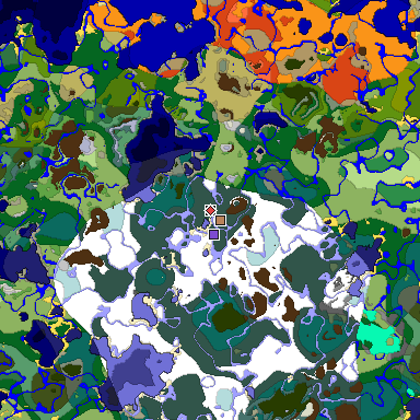 Predicted biome map of Java 1.18 seed 404627001364866844 around estimated spawn