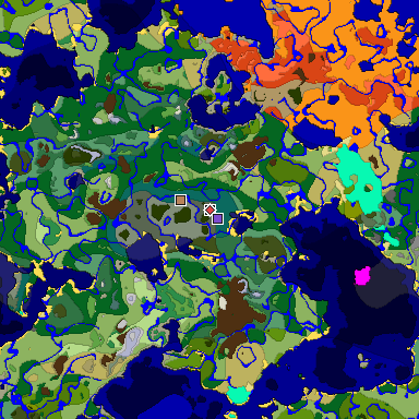 Predicted biome map of Java 1.18 seed 5946778436717542309 around estimated spawn