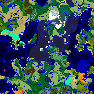 Predicted biome map of Java 1.18 seed -3351097688990990464 around estimated spawn