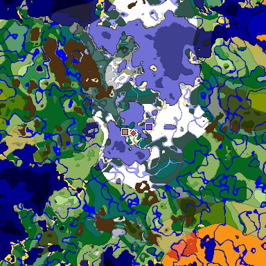 Predicted biome map of Java 1.18 seed -4139720318106024286 around estimated spawn