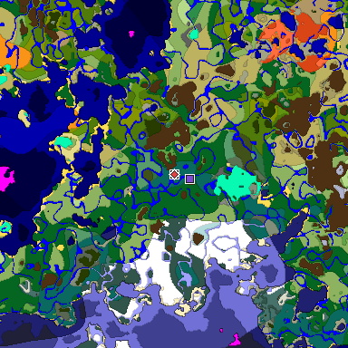 Predicted biome map of Java 1.18 seed -372916770590775256 around estimated spawn