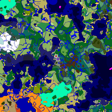 Predicted biome map of Java 1.18 seed -5365510483318973916 around estimated spawn