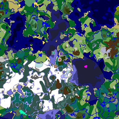 Predicted biome map of Java 1.18 seed -6471703121541563907 around estimated spawn